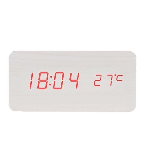 Baldr Baldr CL0929WR1 Wooden Alarm Digital Desk Clock; White Wood Red Light CL0929WR1